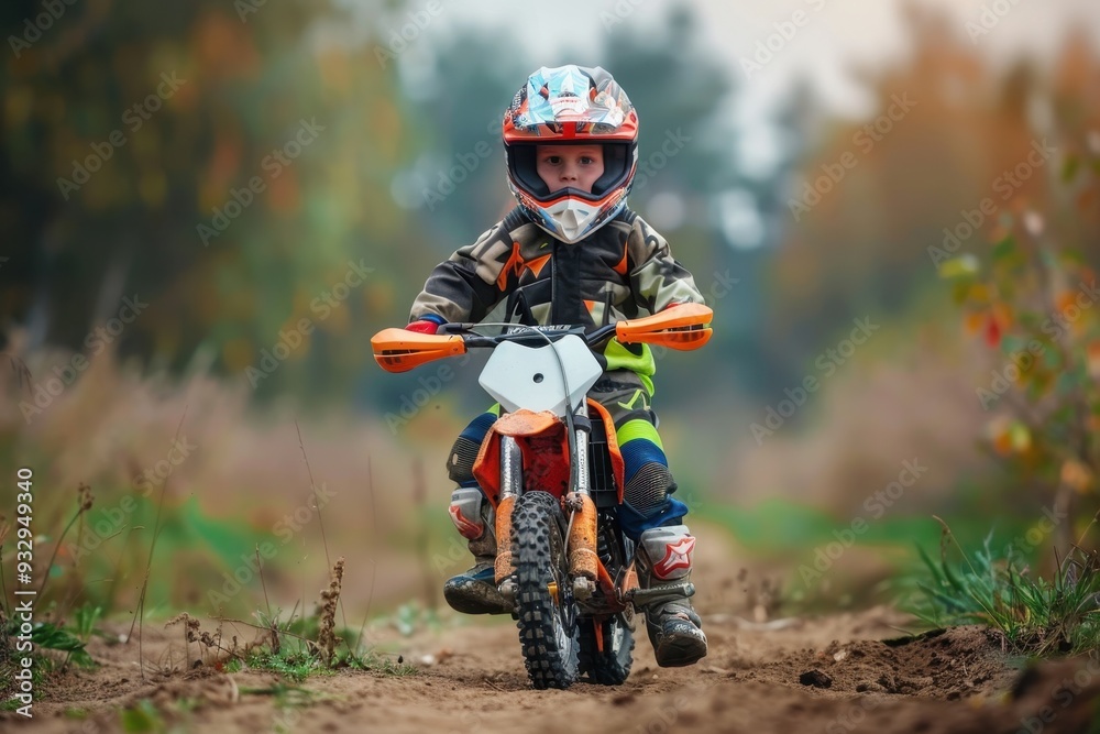 Young motorcyclist in protective gear Participating in motocross Young motorcyclist in protective gear Participating in motocross