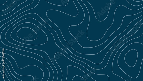 Topographic line map. Abstract blank detailed topographic contour map. Background of the topographic map. Line topography map. Blue background with circles.