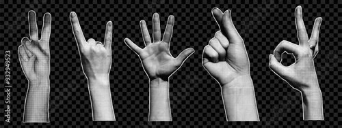 Trendy collage set with human hands. Vector elements in pop art style