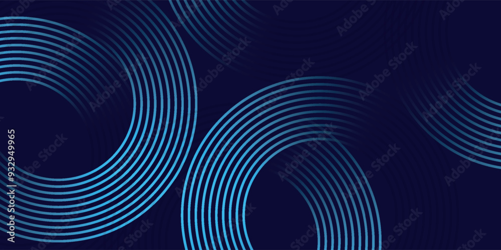 Abstract blue glowing geometric lines on dark blue background. Modern shiny blue circle lines pattern. Futuristic technology concept.