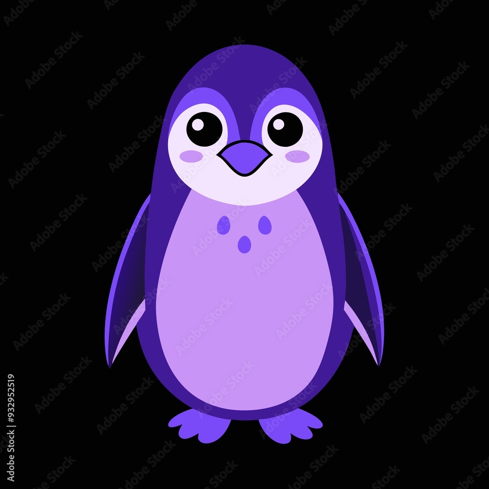 Fototapeta premium Purple with pink penguin on black background, print design inspired by nature