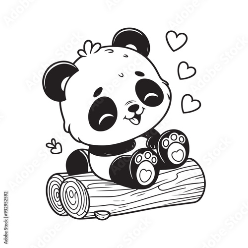 panda Vector illustration of kids coloring book page