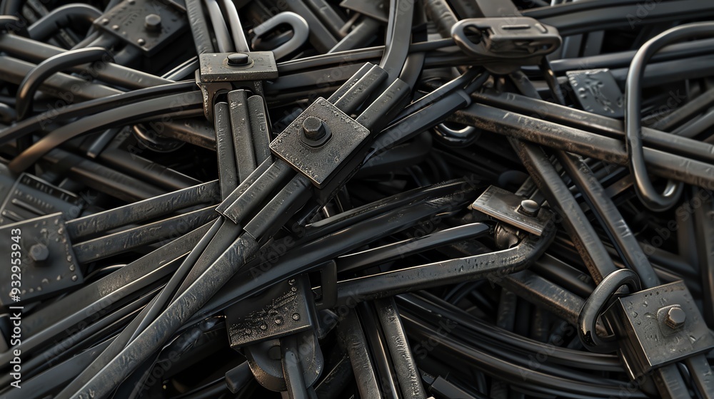Realistic 3D render of industrial cable ties and straps Realistic 3D render of industrial cable ties and straps