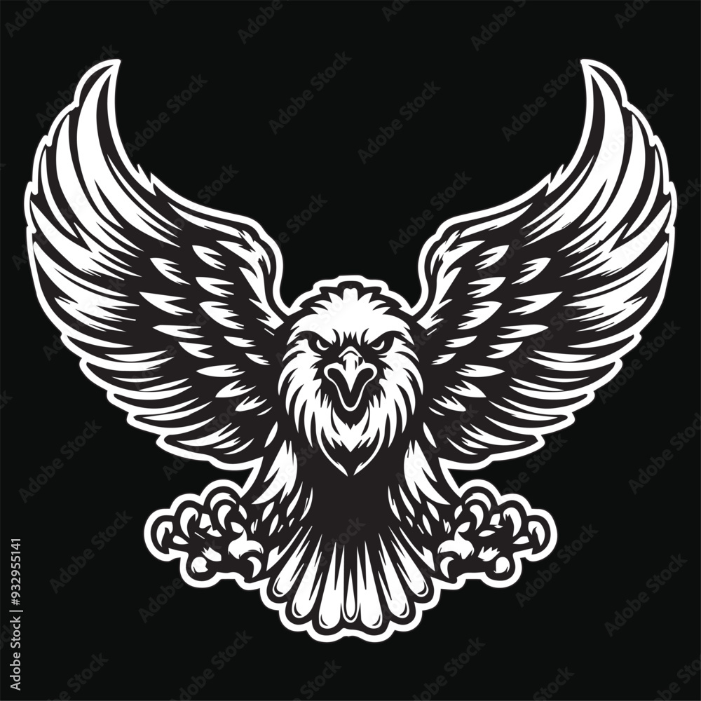 Obraz premium Dark Art Eagle Angry Flying Black and White Illustration