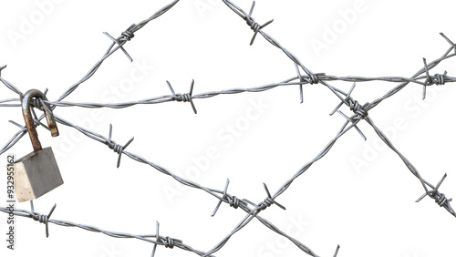 barbed wire fence on transparent background photo