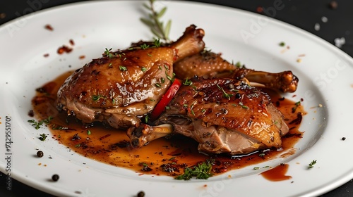 Fototapeta Naklejka Na Ścianę i Meble -  Roasted legs with parsley and spices on a black background