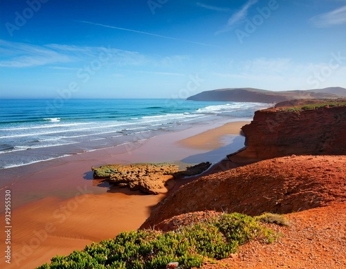 landscape of Legzira beach on the Atlantic coast in Sidi Ifni, near Agadir photo