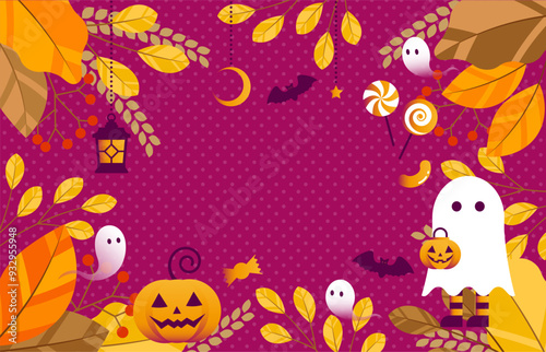 秋のハロウィンイメージの背景イラスト素材 ベクター フレーム