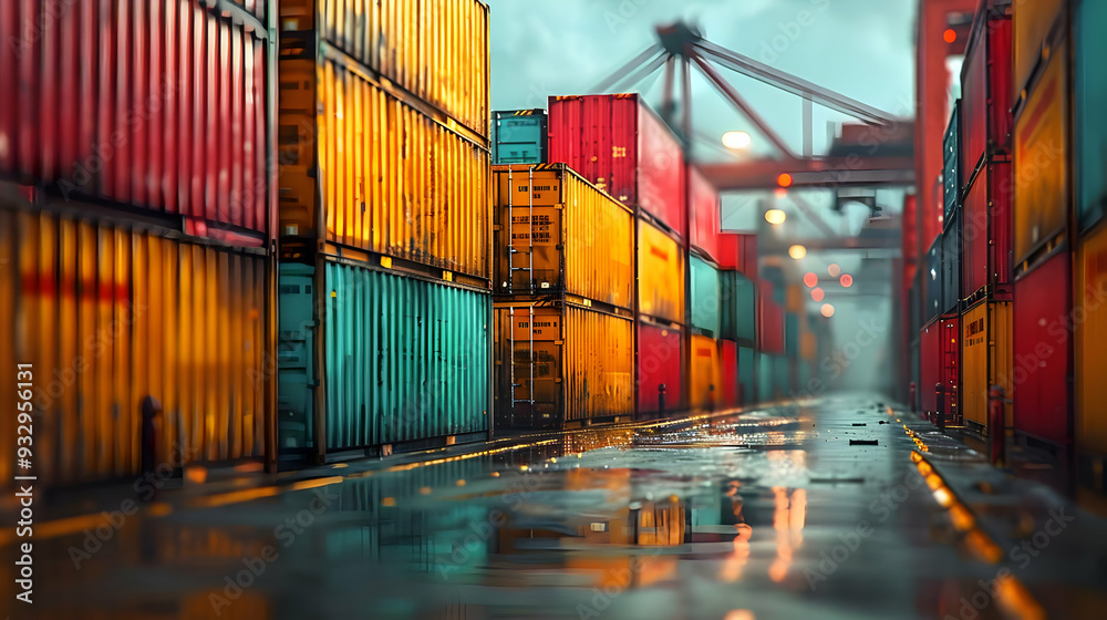 Fototapeta premium Cargo Containers at a Wet Dock 3D Illustration