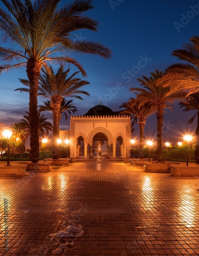 Feddan Park by night in Tetouan City, Morocco photo