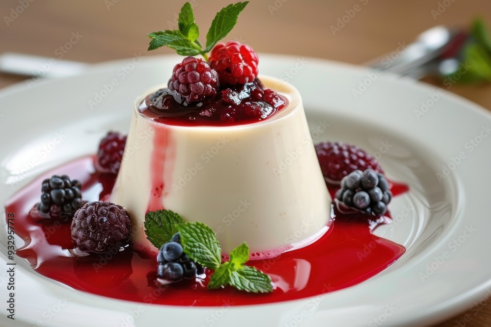 Creamy Panna Cotta with Berries and Mint. Creamy Panna Cotta with Berries and Mint.