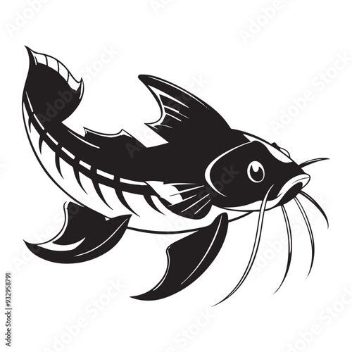 catfish marine silhouette vector illustration black on white background