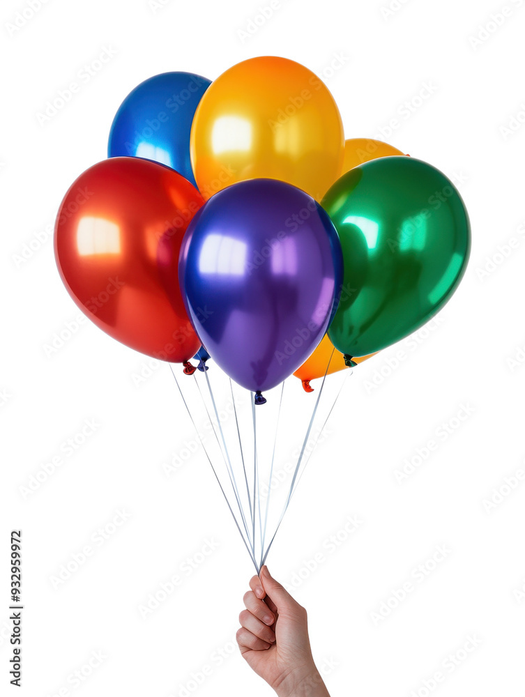 Colorful balloons held in a hand create a festive atmosphere for any celebration. This set is perfect for parties, special events, or decorations. Transparent background png. Colorful balloons held in a hand create a festive atmosphere for any celebration. This set is perfect for parties, special events, or decorations. Transparent background png.