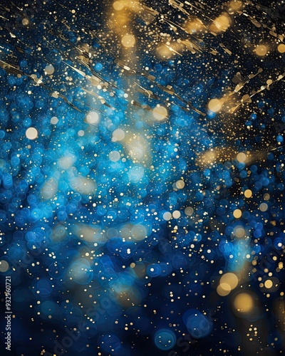 Abstract gold glitter lights on blue background