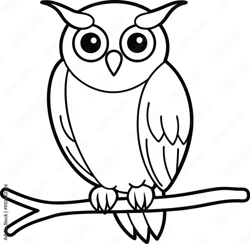 Fototapeta premium Easy Owl Illustration Coloring Page Outline Art for Kids Coloring Book