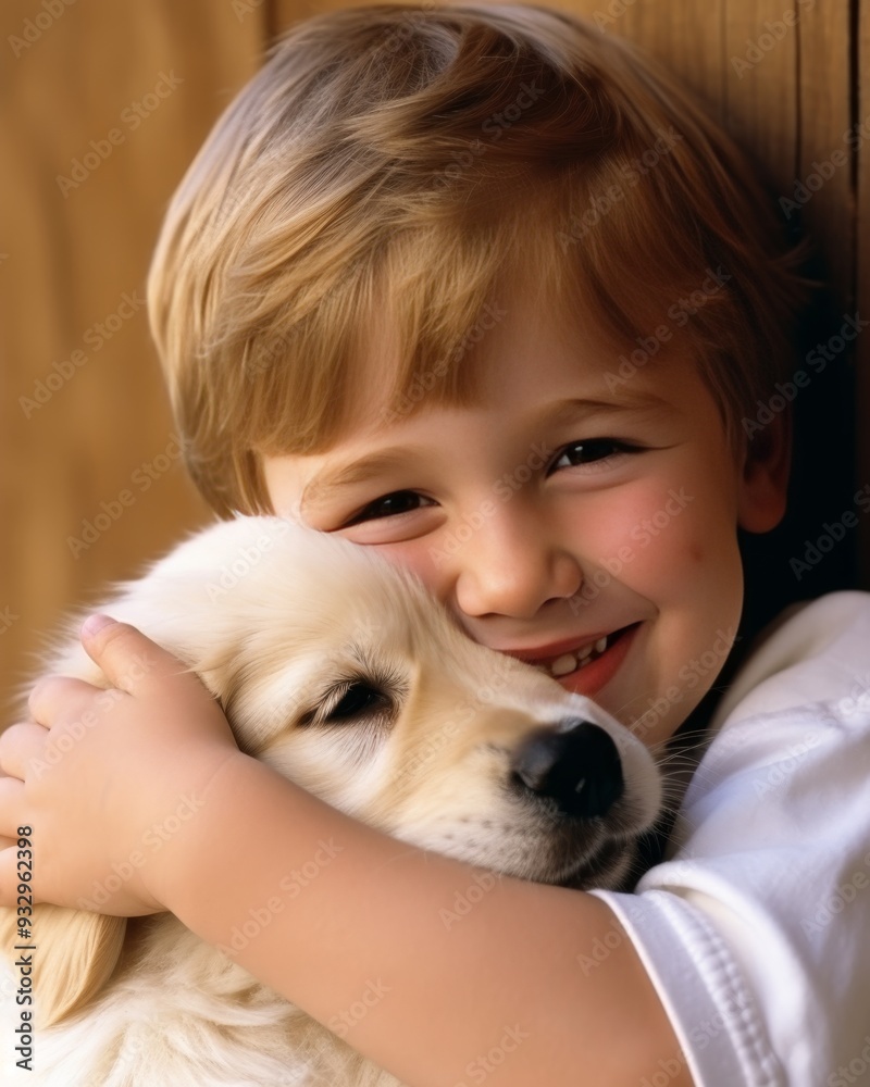 Heartwarming scene of child tenderly hugging a tiny puppy in an adorable embrace Heartwarming scene of child tenderly hugging a tiny puppy in an adorable embrace