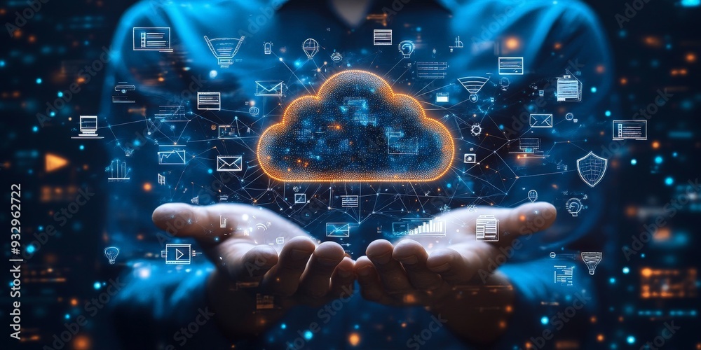 Businessman Presents Futuristic Cloud Computing Network