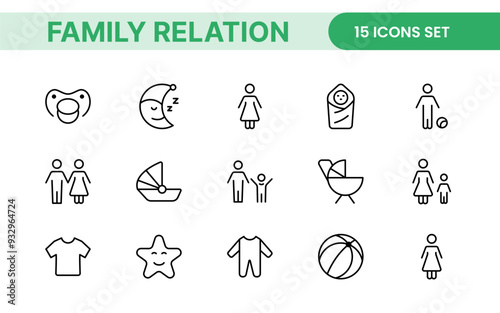 Loving Family Relationships outline modern icon set. editable line icon collection.