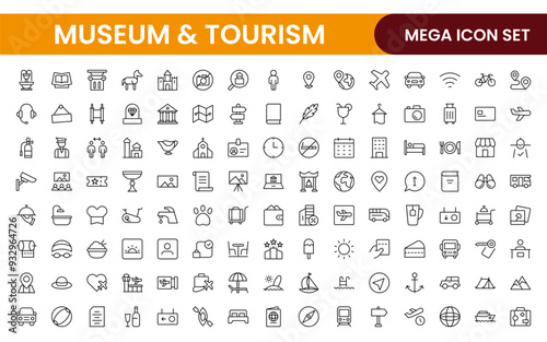 Museum and Tourism outline modern icon set. editable line icon illustration.