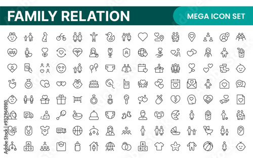 Loving Family Relationships outline modern icon set. editable line icon collection.
