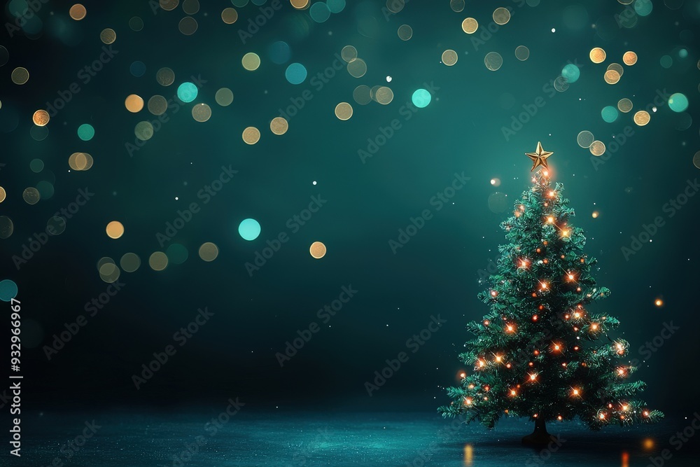 Christmas tree with bright baubles and a background of shimmering lights that are softly blurred
Christmas tree with bright baubles and a background of shimmering lights that are softly blurred