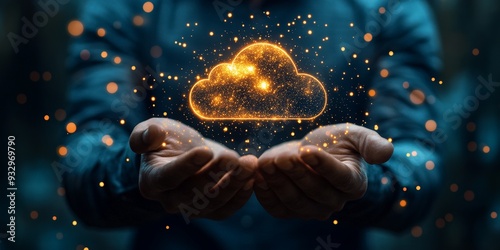 Businessman Presents Futuristic Cloud Computing Network