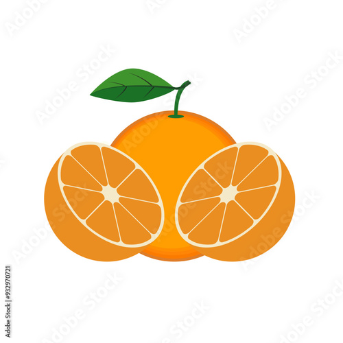 Fresh orange.Whole orange fruits and an orange cut in half.vector illustration.Orange fruit. Oranges that are segmented on a white background in a flat vector