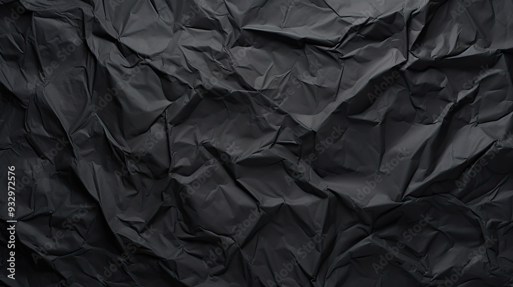 Crumpled black paper texture abstract background with copy space for text