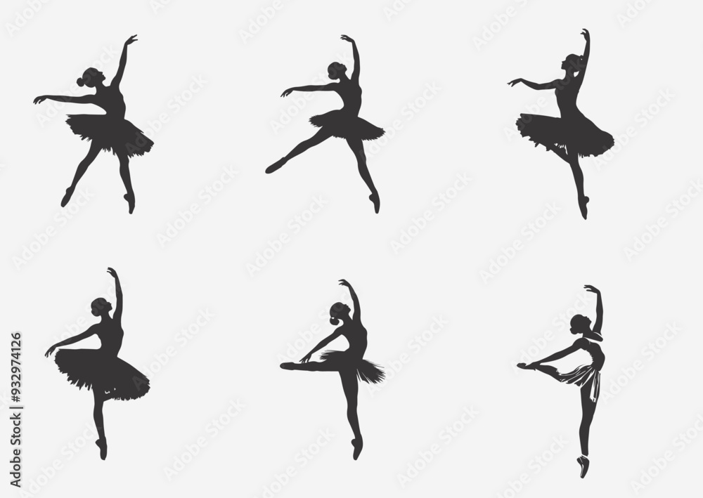 Ballerina performing dance in silhouette on white background. Ballerina performing dance in silhouette on white background.