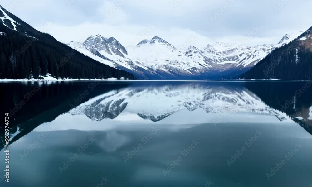 Serene Lake Surrounded by Snow-Capped Mountains with Gentle Breeze Creating Ripples on the Water Serene Lake Surrounded by Snow-Capped Mountains with Gentle Breeze Creating Ripples on the Water