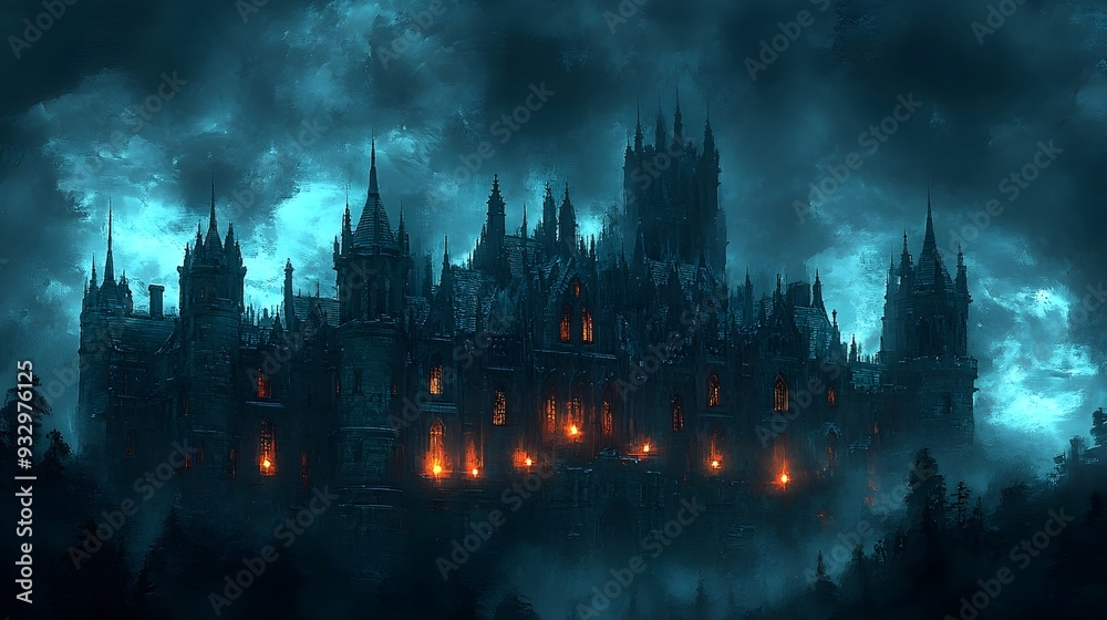 Dark Castle Foggy Night - Gothic Architecture Dark Castle Foggy Night - Gothic Architecture