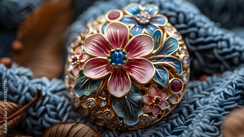 Naklejka premium Floral Jewelry with Gemstones - Closeup Illustration