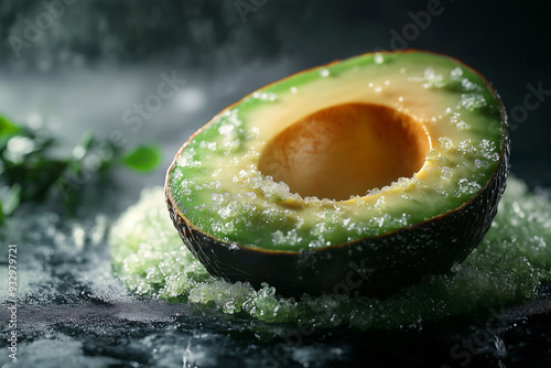 Freshly Sliced Avocado with Salt Crystals, Gourmet Food Photography photo