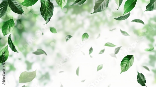 A green, floating leaf frame against a white, blurred background, with space for displaying text and products.