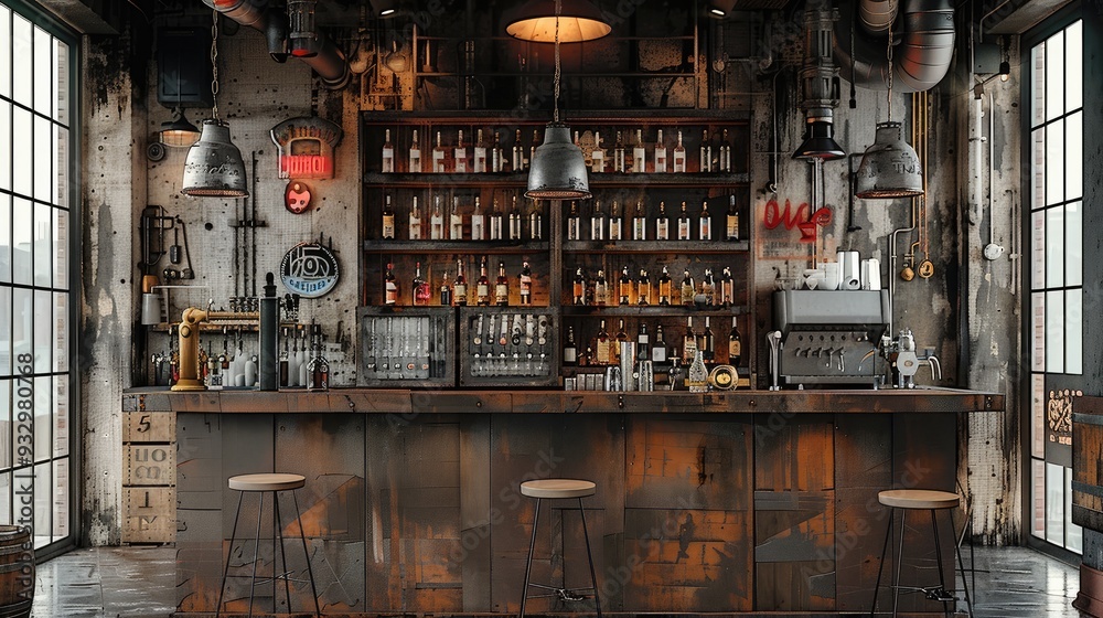 Industrial loft bar style. Generative AI. Industrial loft bar style. Generative AI.