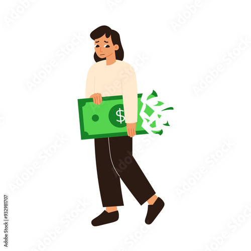 Financial Struggle Character 1 Woman Holding Money