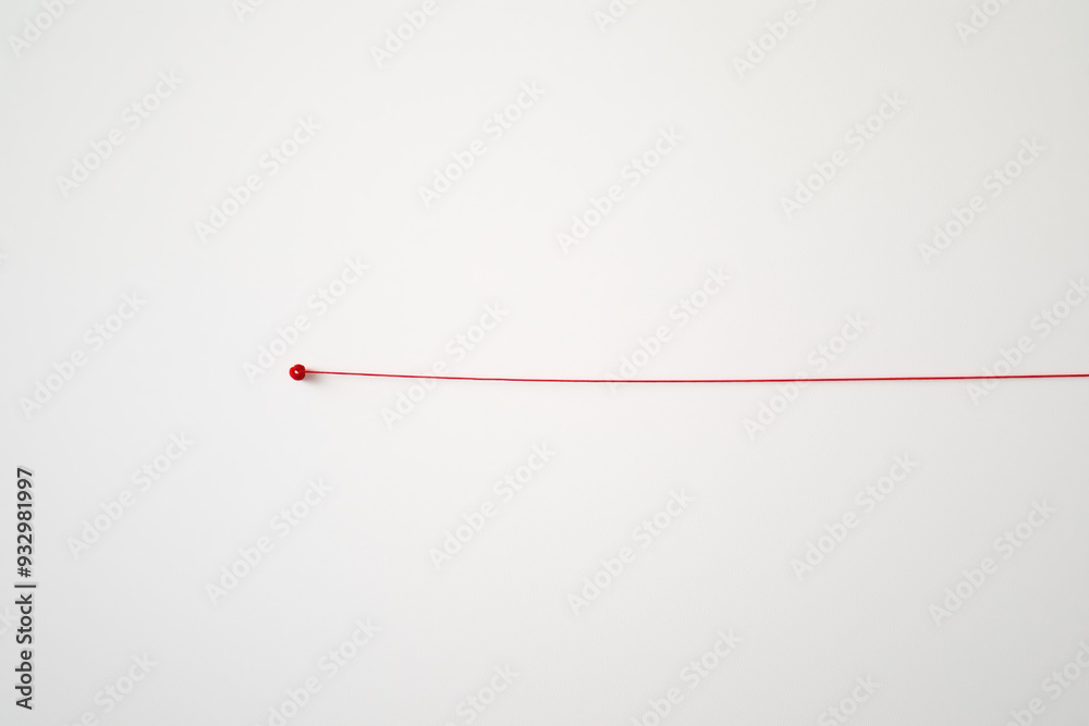 A red string is stretched out on a white wall A red string is stretched out on a white wall