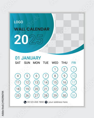 
2025 wall calendar design template. modern calendar vector for corporate