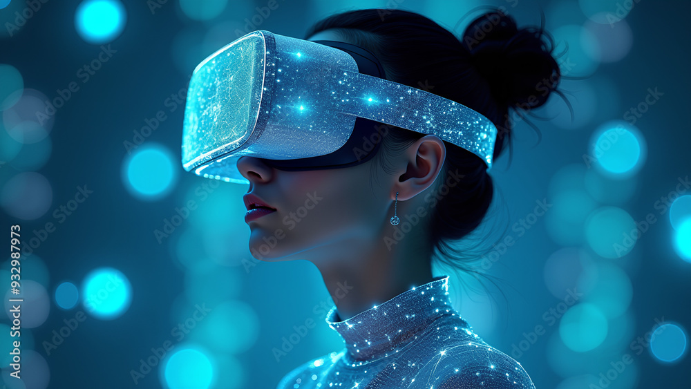 AI artificial intelligence woman wearing VR glasses virtual global world internet connection AI artificial intelligence woman wearing VR glasses virtual global world internet connection