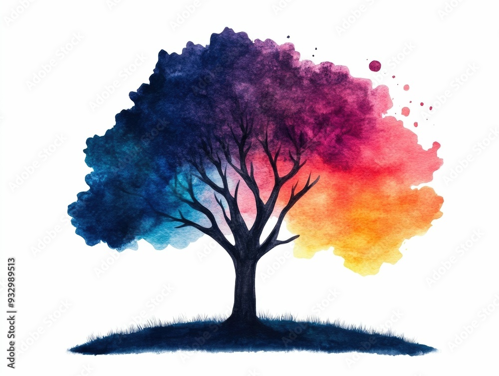 Fototapeta premium Enchanting Watercolor of a Mystical Forest with Glowing Aura Isolated on a White Background Ethereal Spiritual and Fantastical Artwork