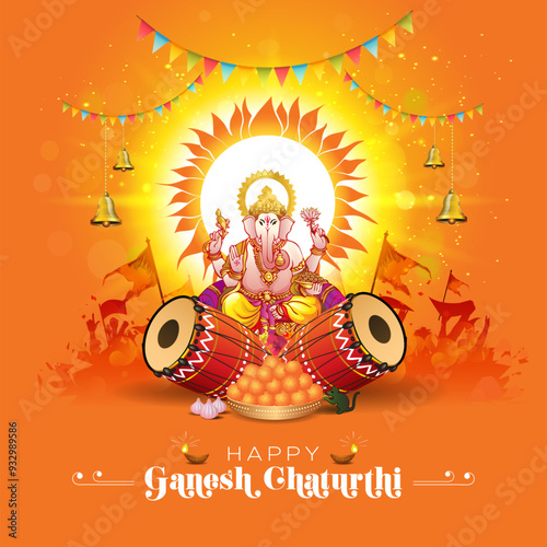 Vector illustration of Lord Ganesh chaturthi poster. Ganesh Chaturthi is hindu also known as Vinayaka Chaturthi. Indian Hindu festival celebrated in maharashtra.