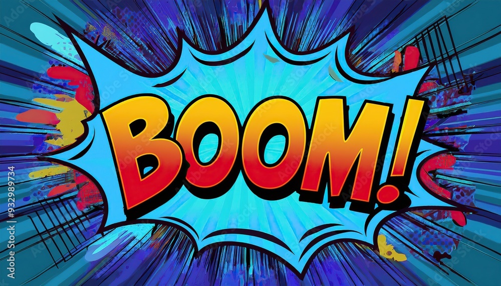 Fototapeta premium Colorful comic style explosion with boom text and dynamic background