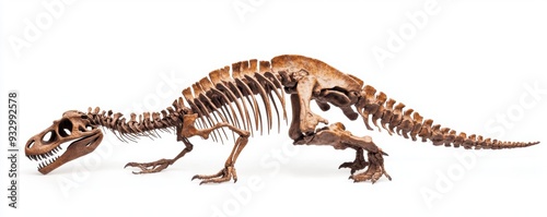 fossilized dinosaur skeleton, showcasing a paleontology discovery, in earthy colors