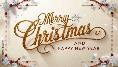 A festive goldenhued 3Dtextured Merry Christmas photo