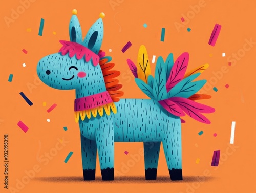 Vibrant and colorful piata representing the joyful of Hispanic Heritage Month  The flat design style captures the festive spirit cultural tradition and diverse community photo