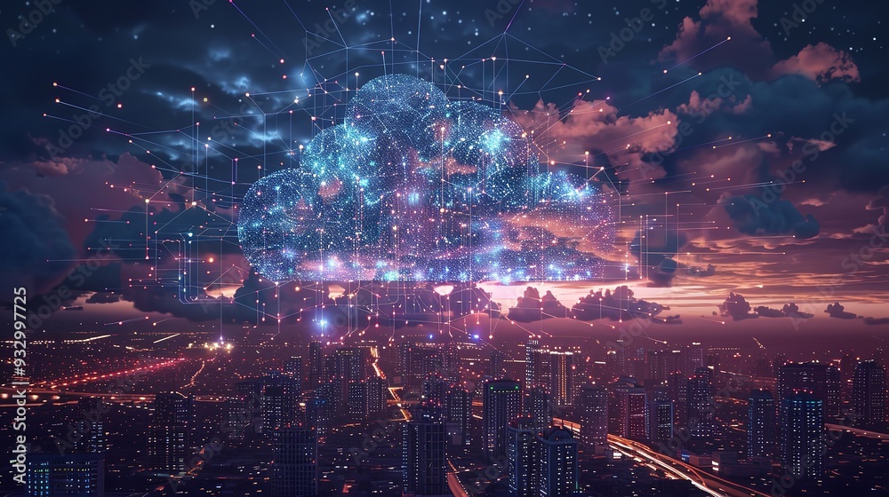 Naklejka premium futuristic cloud technology, Digital informational technology web futuristic hologram with cloud