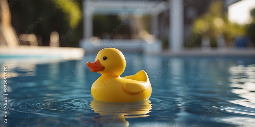 yellow rubber duck banth toy floanting in a swimming pool. yellow rubber duck banth toy floanting in a swimming pool.