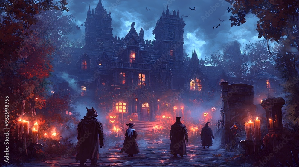 Mysterious Halloween Mansion Night Illustration Mysterious Halloween Mansion Night Illustration