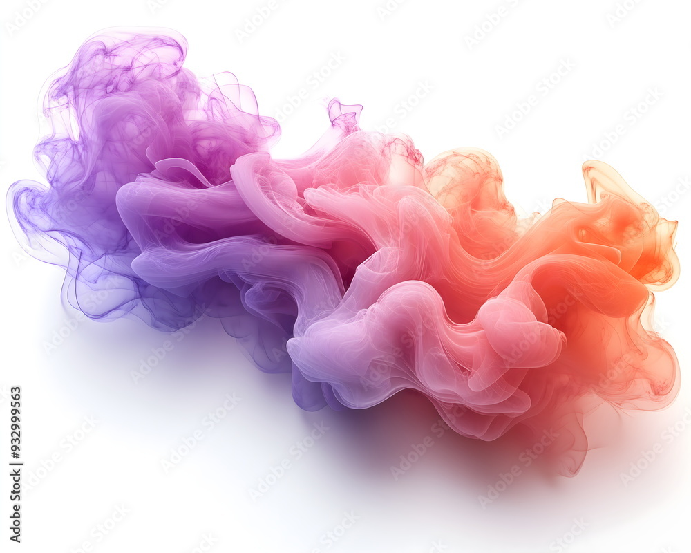 Fototapeta premium Abstract multicolored smoke on white background with copy space. Whimsical cloud of colored ink underwater. 