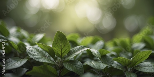 Close-up of lush green foliage with a blurred background. photo